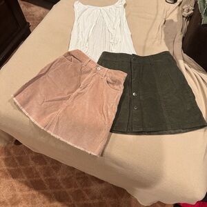 BRANDY MELVILLE Stylish Corduroy Mini Skirt Set - Pink and Green W/ Brandy top